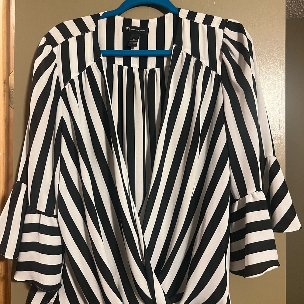 INC International Concepts Black and White Striped Blouse